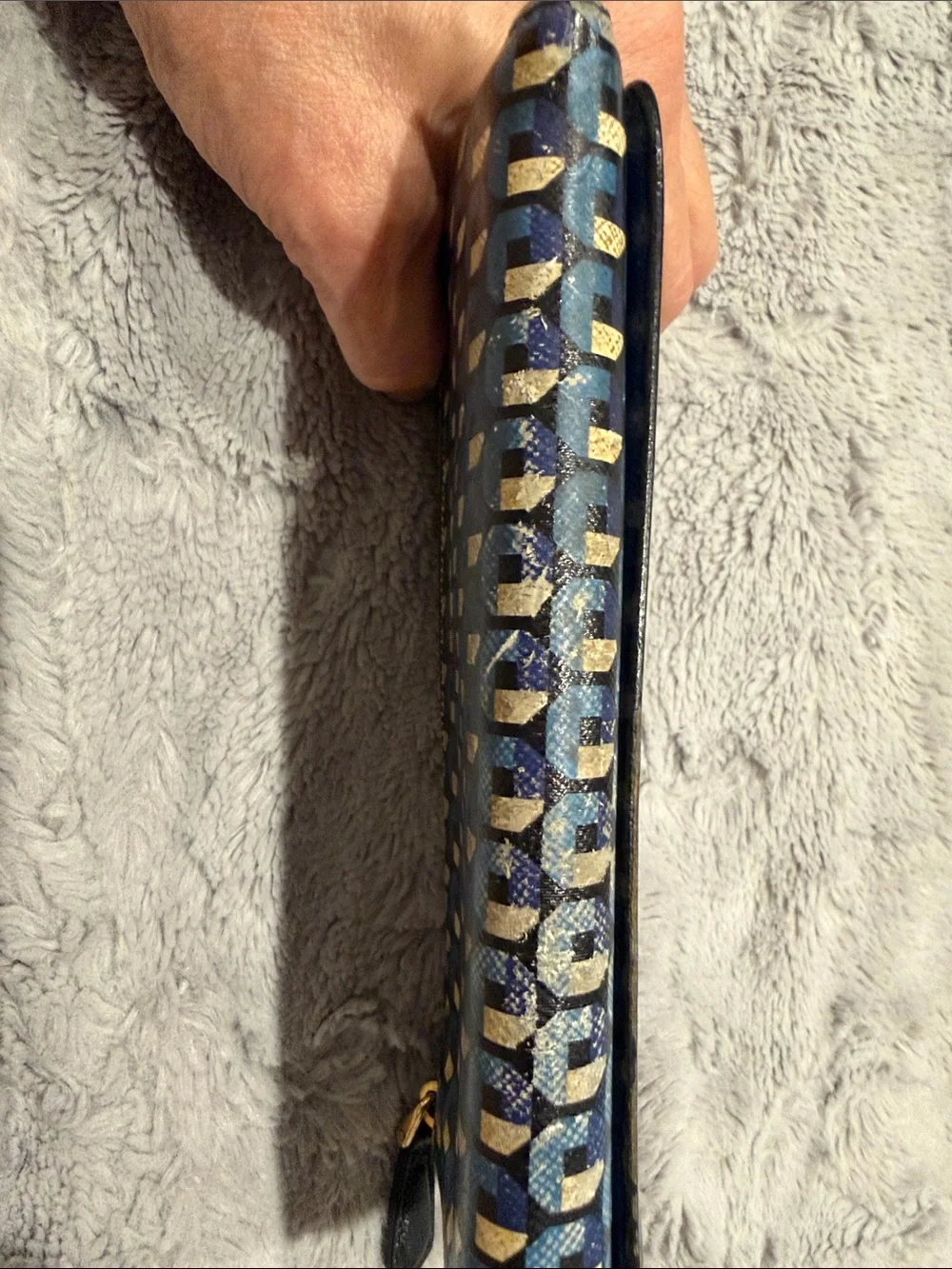 Prada Blue Geometric Print Leather Clutch Wallet